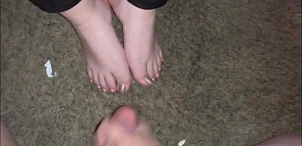  Cumshot on sexy feet (Silver and Pink Toes)